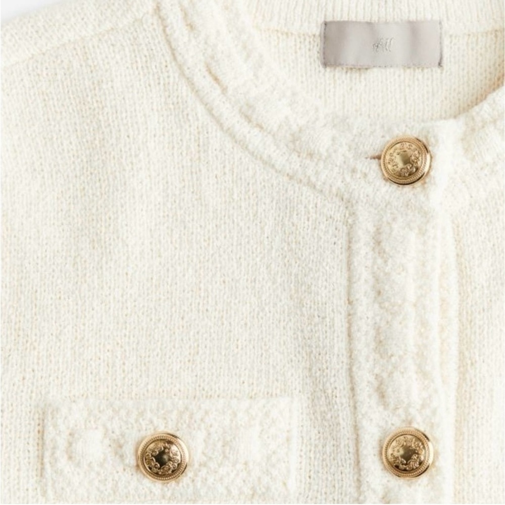 Cream Textured Button Cardigan - Picture 5 of 7